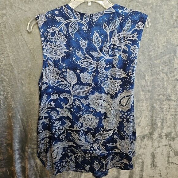 Nipon Studio Women's Sz 12  Blue white Paisley Floral Vest Blouse button tunic - Picture 7 of 9